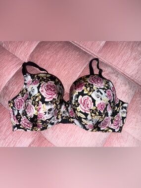 Torrid Floral Skull Print Padded Bra - Black with Pink Roses